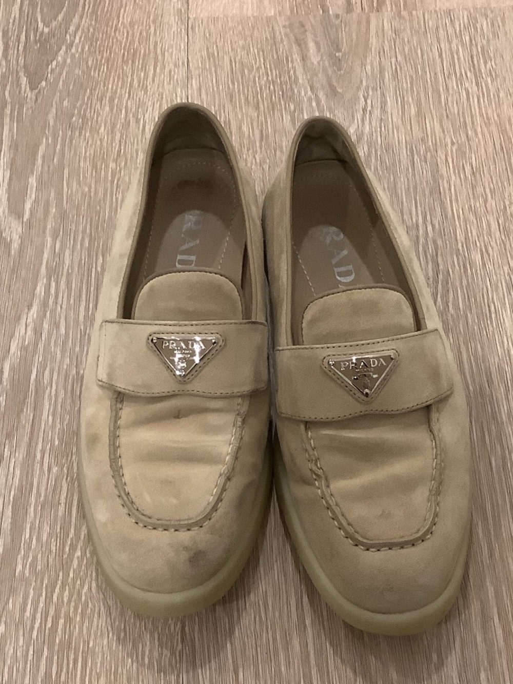 Prada Saint Tropez Suede Triangle Logo Loafers